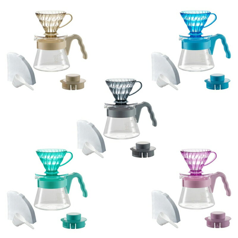 《HARIO》限量套組 樹脂濾杯*1+咖啡壺*1+濾紙40張入*1+量匙*1(自然米/海洋藍/薄荷綠/玫瑰粉/摩登灰)