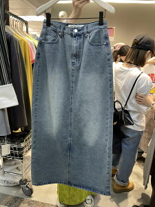 韓國夏季高腰顯瘦牛仔半身裙中長款開叉直筒長裙女