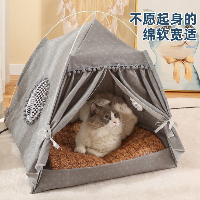 貓窩夏季貓帳篷封閉式散熱涼快四季通用耐臟狗窩墊子網紅貓咪用品