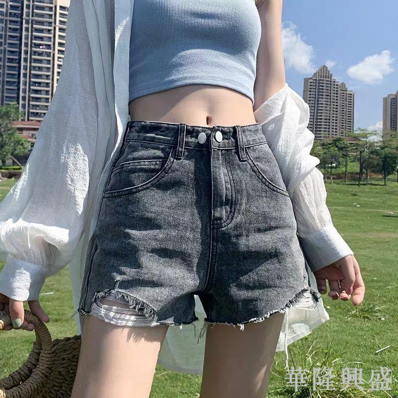 牛仔短褲女高腰夏季2024年新款潮ins寬松顯瘦闊腿破洞網紅a字熱褲