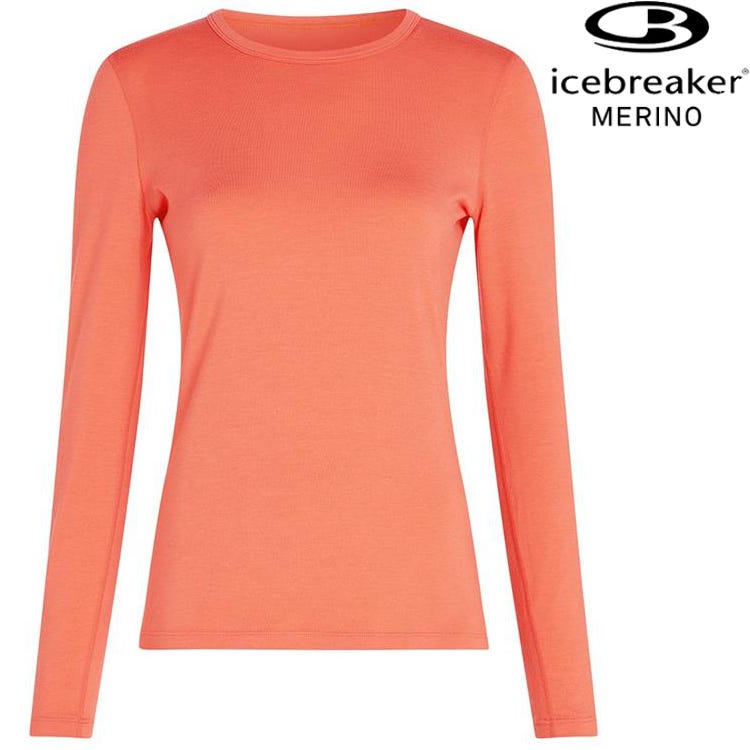 活動價 Icebreaker Core Heavyweight 女款 天絲美麗諾羊毛圓領長袖上衣 0A575G B75 珊瑚橘粉
