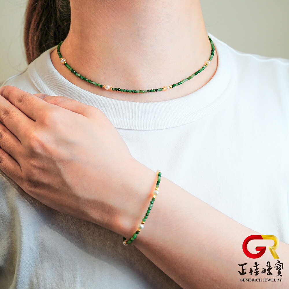 天然淡水珍珠 極細非洲玉 珍珠項鍊 珍珠手鍊 珍珠套組｜925銀 1