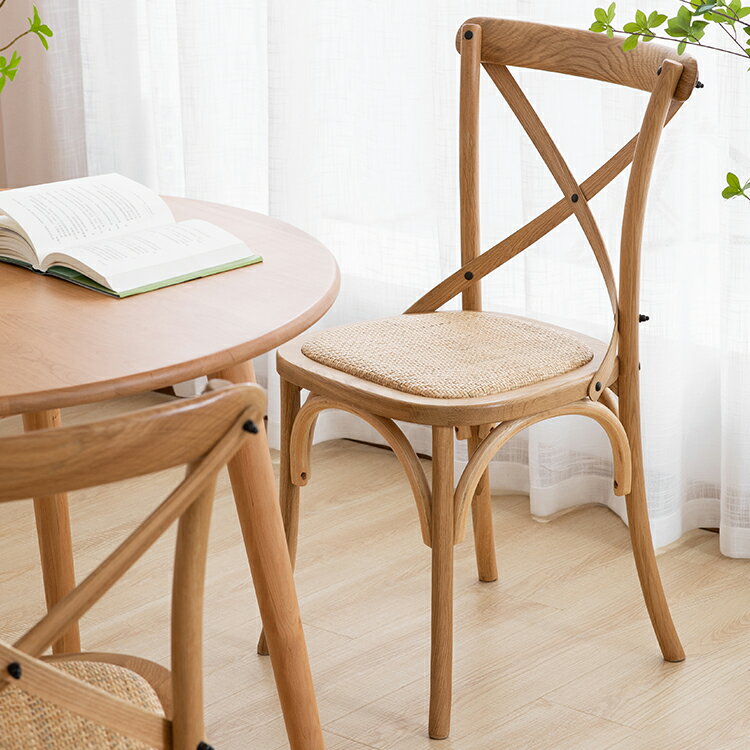 餐椅家用靠背小木質椅咖啡餐廳婚禮拍攝藤編凳子法式實木復古椅子