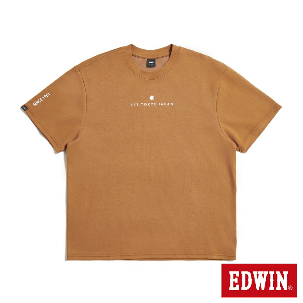 EDWIN 吸濕排汗小字印花涼感短袖T恤-男款 咖啡色