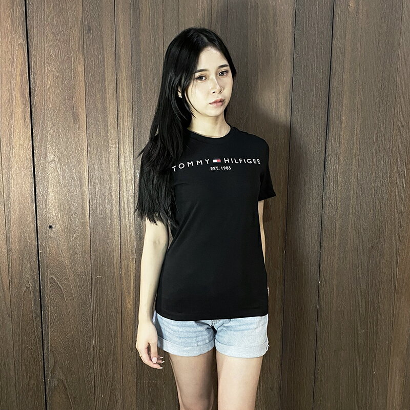 美國百分百【全新真品】Tommy Hilfiger 短袖上衣 棉質 女款 青年版 TH T恤 logo 短T 深藍 CV46