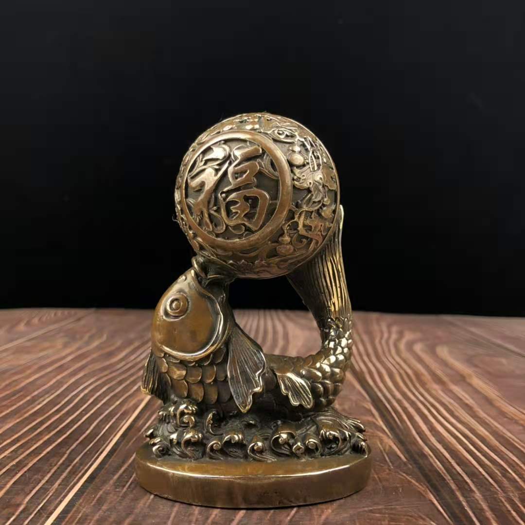 仿古純銅福財魚年年有魚招財魚客廳辦公室家居風水裝飾工藝品福魚