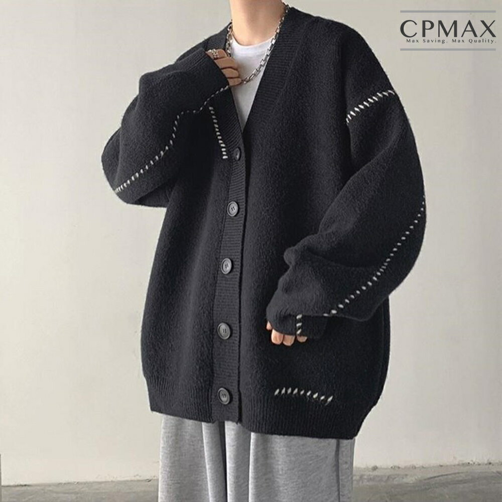 【CPMAX】日系慵懶風針織毛衣外套 寬鬆復古撞色線毛衣 情侶V領針織衫 外套 男裝【C261】