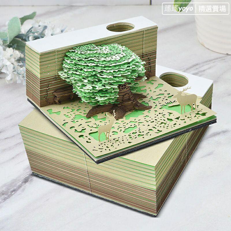 免運 3D立體便簽紙 ins紙雕 交換禮物 創意 禮品叢林密境3D立體便簽紙本建築模型網紅創意紙雕高顏值藝術品便利貼 特價出 可開發票
