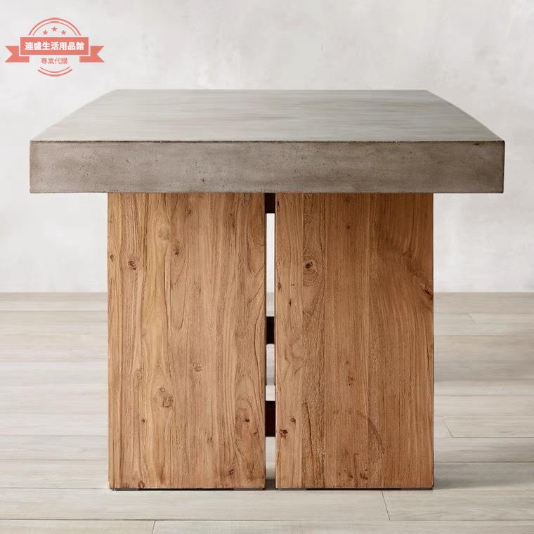 北歐實木會議桌工業風洽談辦公桌子長方形工作臺水泥色設計師餐桌