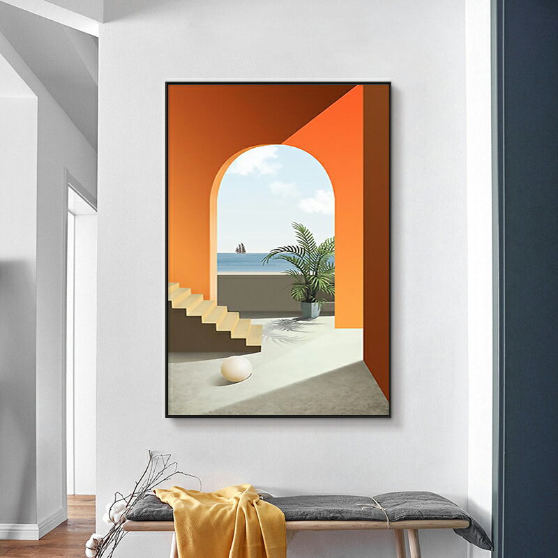 現代簡約抽象玄關掛畫拱門走廊客廳裝飾畫輕奢沙發背景墻幾何空間