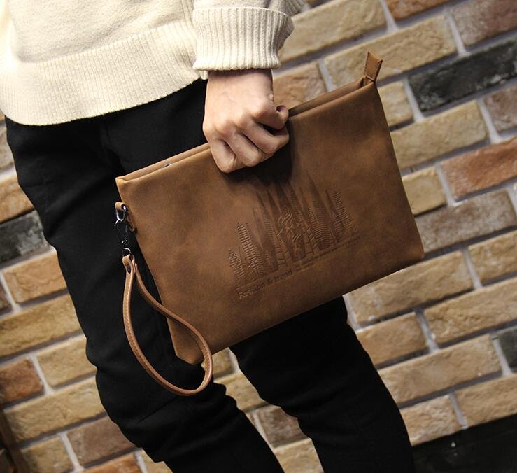 FINDSENSE Z1 韓國 時尚 潮 男 咖啡 皮質 大容量 雨林印圖案 休閒 手拿包 皮夾包 公事包