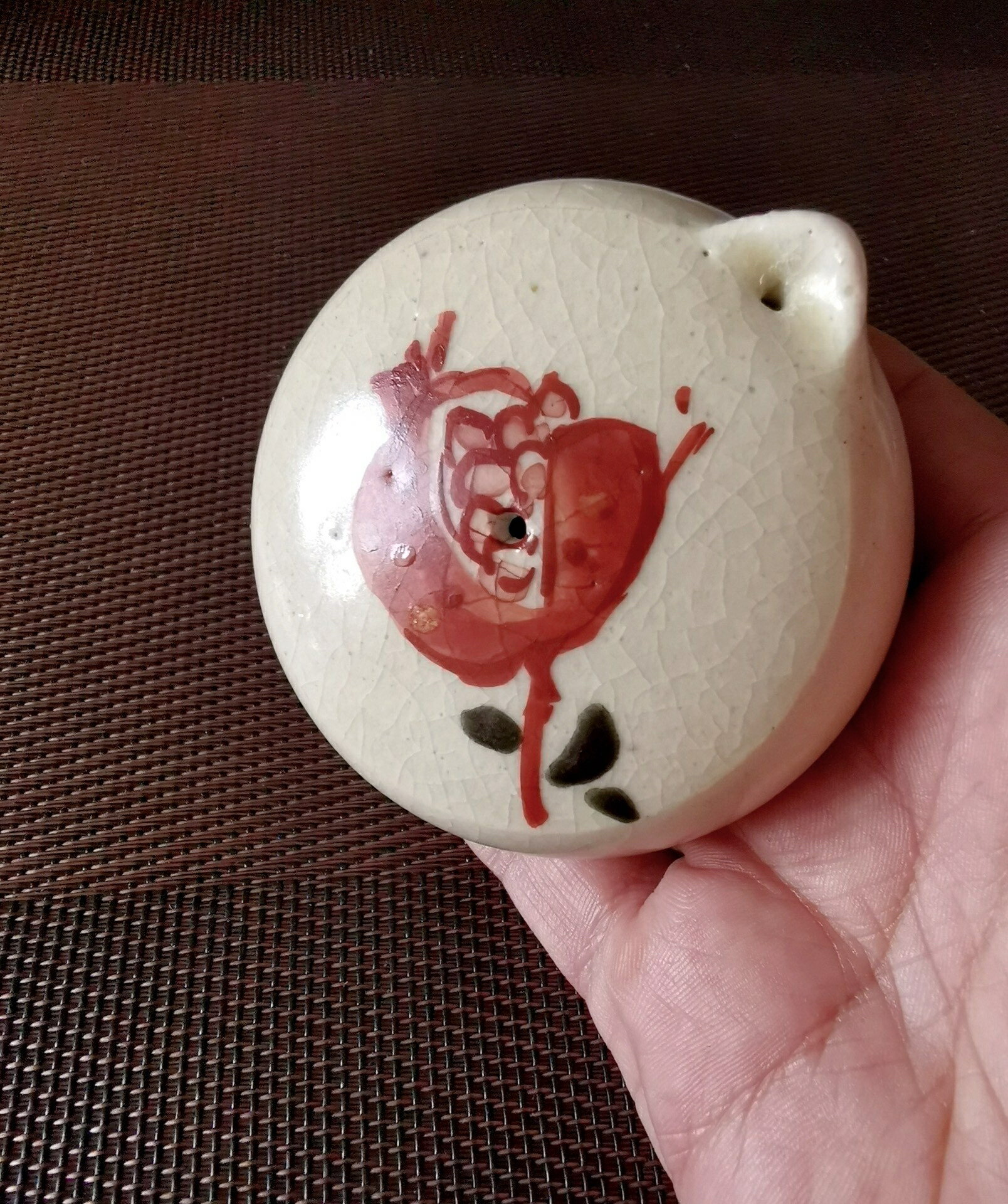 日本 彩繪老水滴 亀田俊舟作 硯滴 文房用品