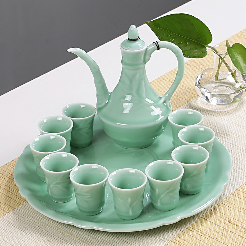 豐閣 陶瓷烈黃白酒杯家用酒盅小酒杯 中式酒具套裝仿古酒壺分酒器