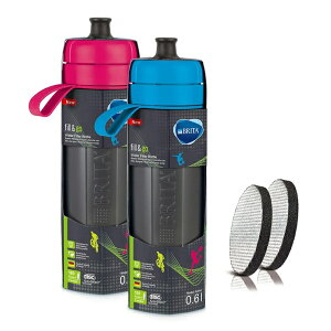 Brita 運動濾水瓶兩件組0.6L 含濾芯片4片 - 藍色+粉紅色
