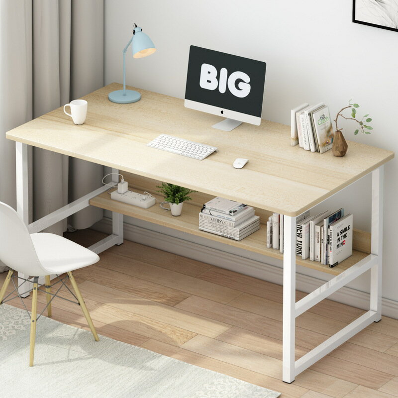 電腦臺式桌家用帶書架簡易桌子書桌組合學生簡約臥室辦公桌寫字臺