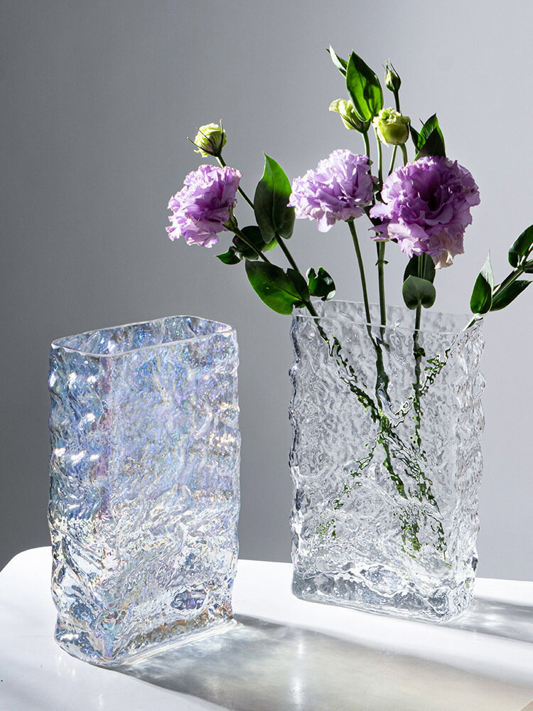 北歐冰川花瓶餐桌鮮花水養插花裝飾花瓶擺件透明玻璃花瓶
