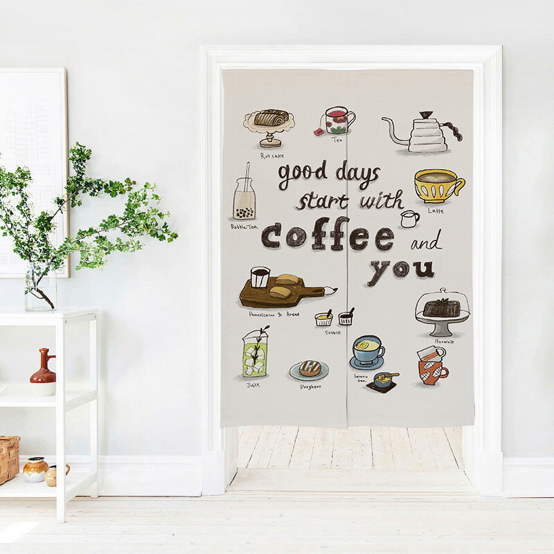 定制廚房咖啡西餐廳日式門簾布藝印圖LOGO隔斷布簾飯店門簾半簾 3