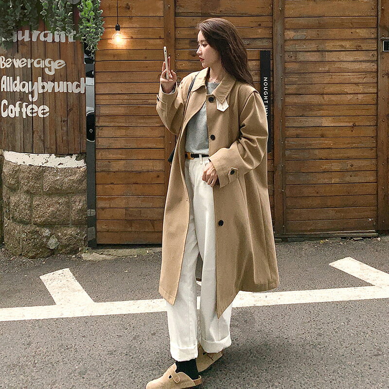 【巴黎精品】風衣外套休閒大衣-oversize廓形設計感小翻領長款女外套a1ih31