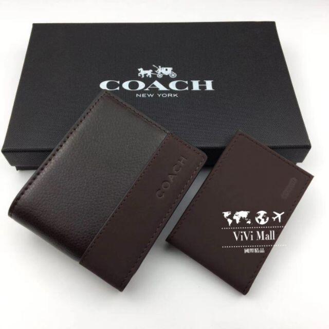 『Marc Jacobs旗艦店』COACH正品實拍美國代購 74634經典皮革拼接男士短夾證件夾鎖匙扣禮盒