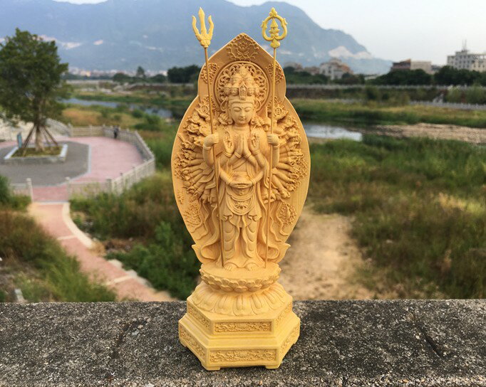 {保固一年 可打統編}黃楊木雕居家雕刻擺件實木佛像供奉生肖屬鼠千手觀音