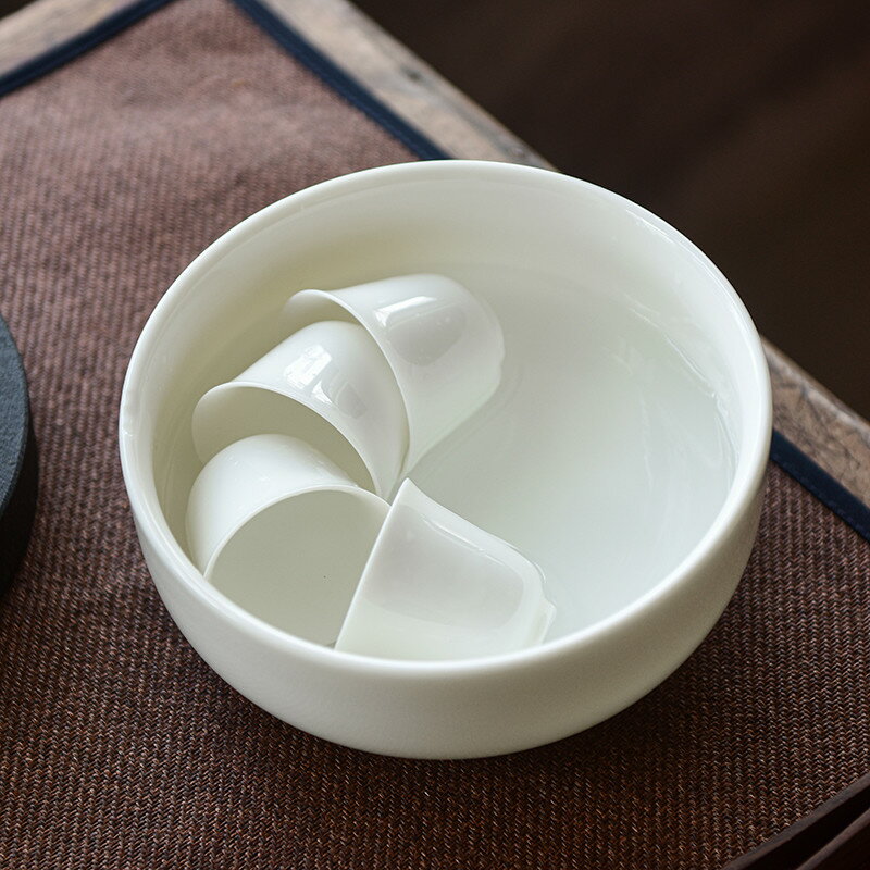 大號德化白瓷茶洗羊脂玉茶杯水洗碗陶瓷功夫茶具茶道配件筆洗水盂
