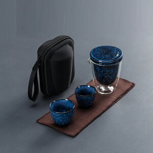 旅行茶具套裝陶瓷快客杯一壺兩杯便攜式玻璃隨身茶壺泡茶水分離杯