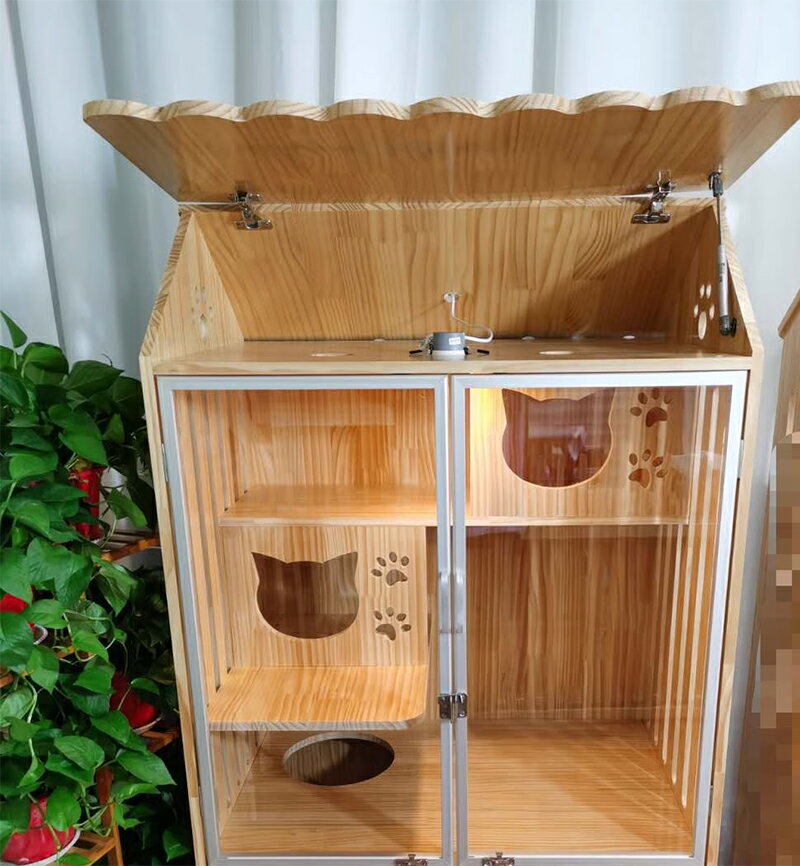 【台灣現貨】防水實木貓別墅 帶屋頂貓舍 豪華貓櫃 家用大空間貓房子 帶自由門出入貓窩 室內不占地貓籠子（90*60*170cm） 7