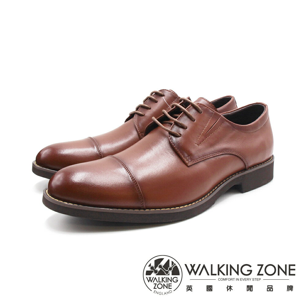 WALKING ZONE(男)側V口彈力一字款紳仕皮鞋 男鞋-棕色(另有黑色)