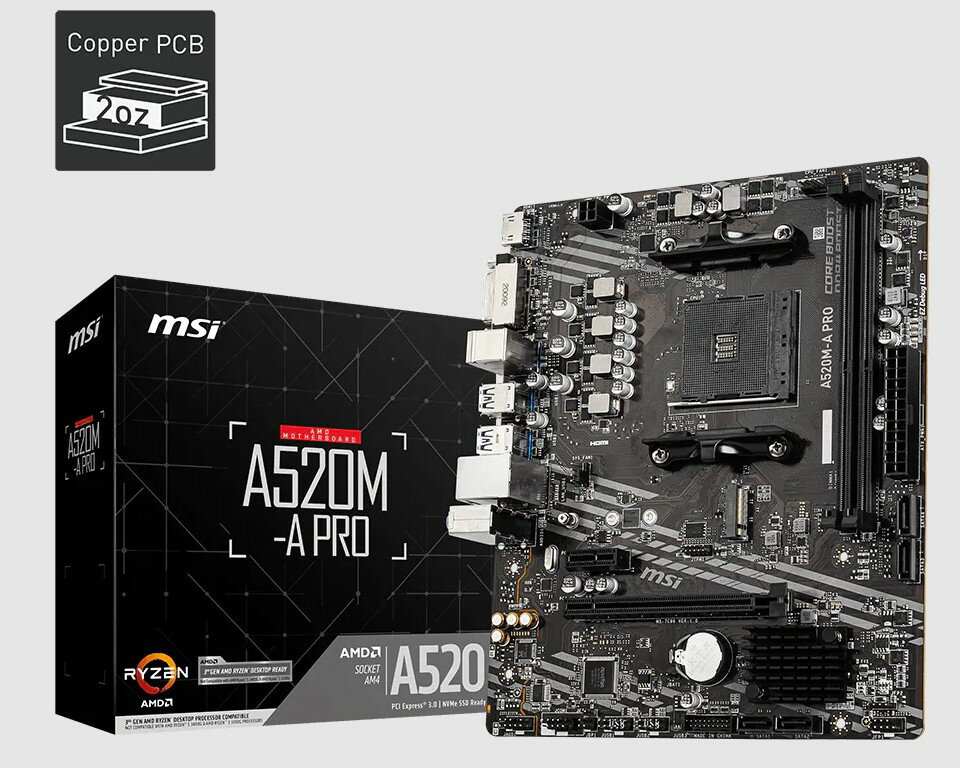 MSI 微星 A520M-A PRO AM4腳位 M-ATX 主機板