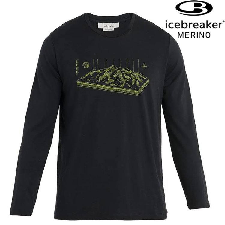 Icebreaker Tech Lite II AD150 男款 圓領長袖上衣/美麗諾羊毛排汗衣-層巒疊嶂 0A56R5 001 黑