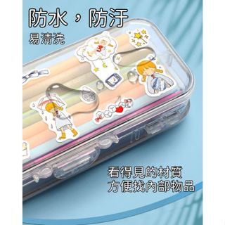 透明雙層筆盒 鉛筆盒 分隔 大容量筆盒 ins 透明分格簡約 桌面收納 文具 收納 大容量 DIY 間隔 畫筆盒【花屋】 8