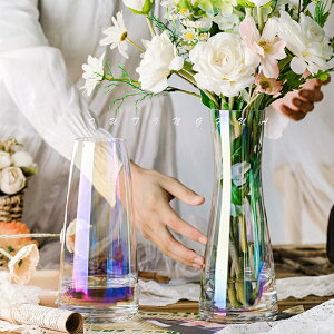 【優選百貨】茶故事高檔花瓶北歐簡約客廳透明玻璃水養百合花瓶花瓶插炫彩創意富貴竹餐桌擺件