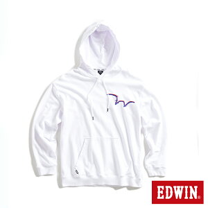 EDWIN EDGE 電光感W LOGO 寬版連帽長袖T恤-男款 白色