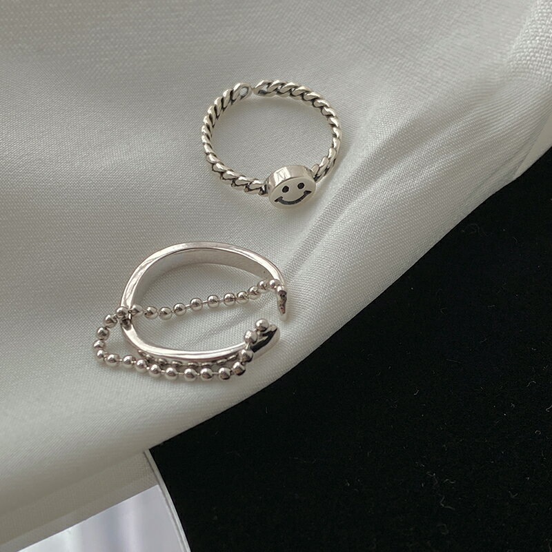 925純銀羅馬數字鏤空戒指女ins潮時尚笑臉個性冷淡風圓珠鏈食指戒 3