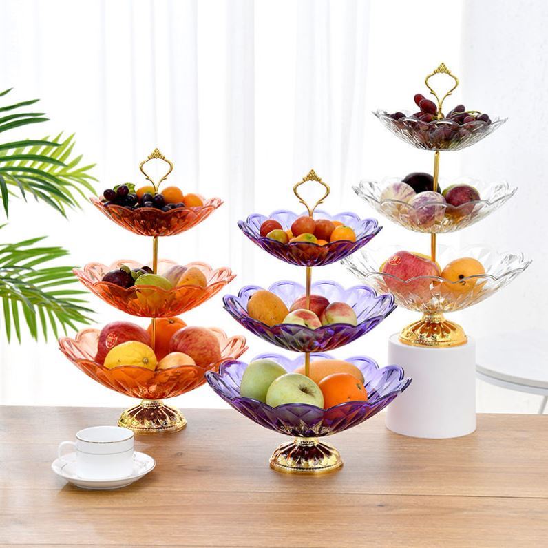 果盤零食高端大氣水晶玻璃歐式客廳桌面現代家用茶幾多層創意收納