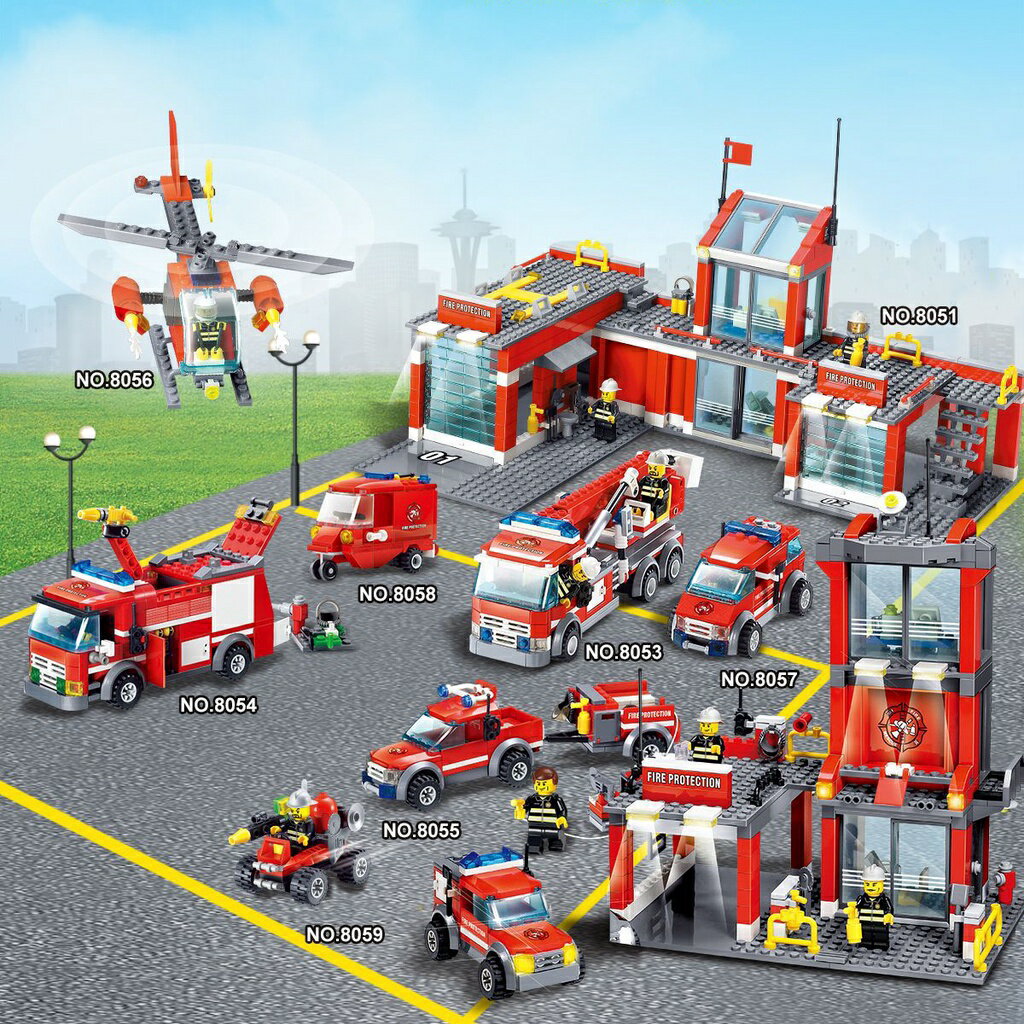 兼容LEGO 樂高 城市系列消防噴水車雲梯救援直升機益智兒童積木拼裝玩具模型