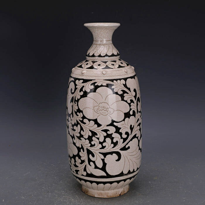 宋磁州窯彩繪牡丹紋鼓釘花瓶出土老貨仿古瓷器古玩古董中式擺件