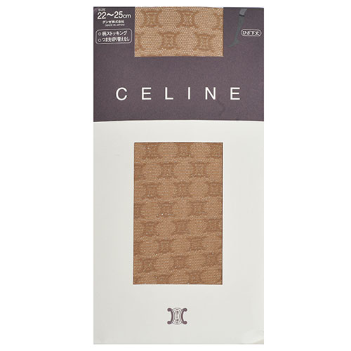 「日本進口」CELINE 銀蔥品牌LOGO花紋半統襪(深膚咖)