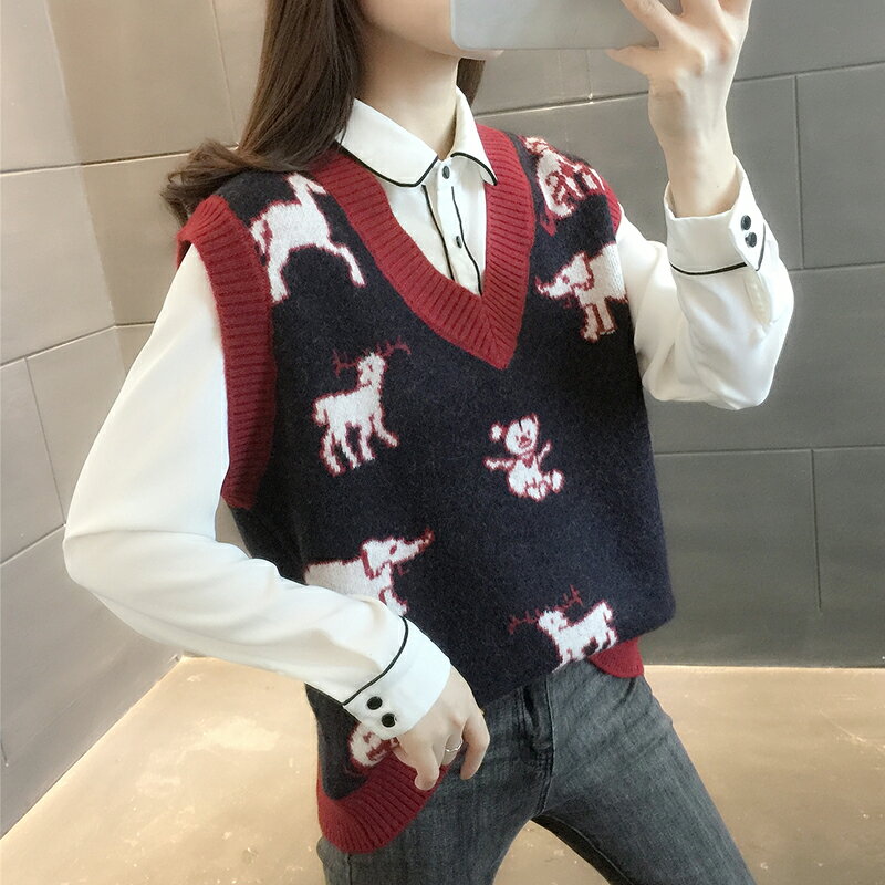 V領針織馬甲背心女外穿春裝2021年新款寬松百搭無袖毛衣坎肩外套