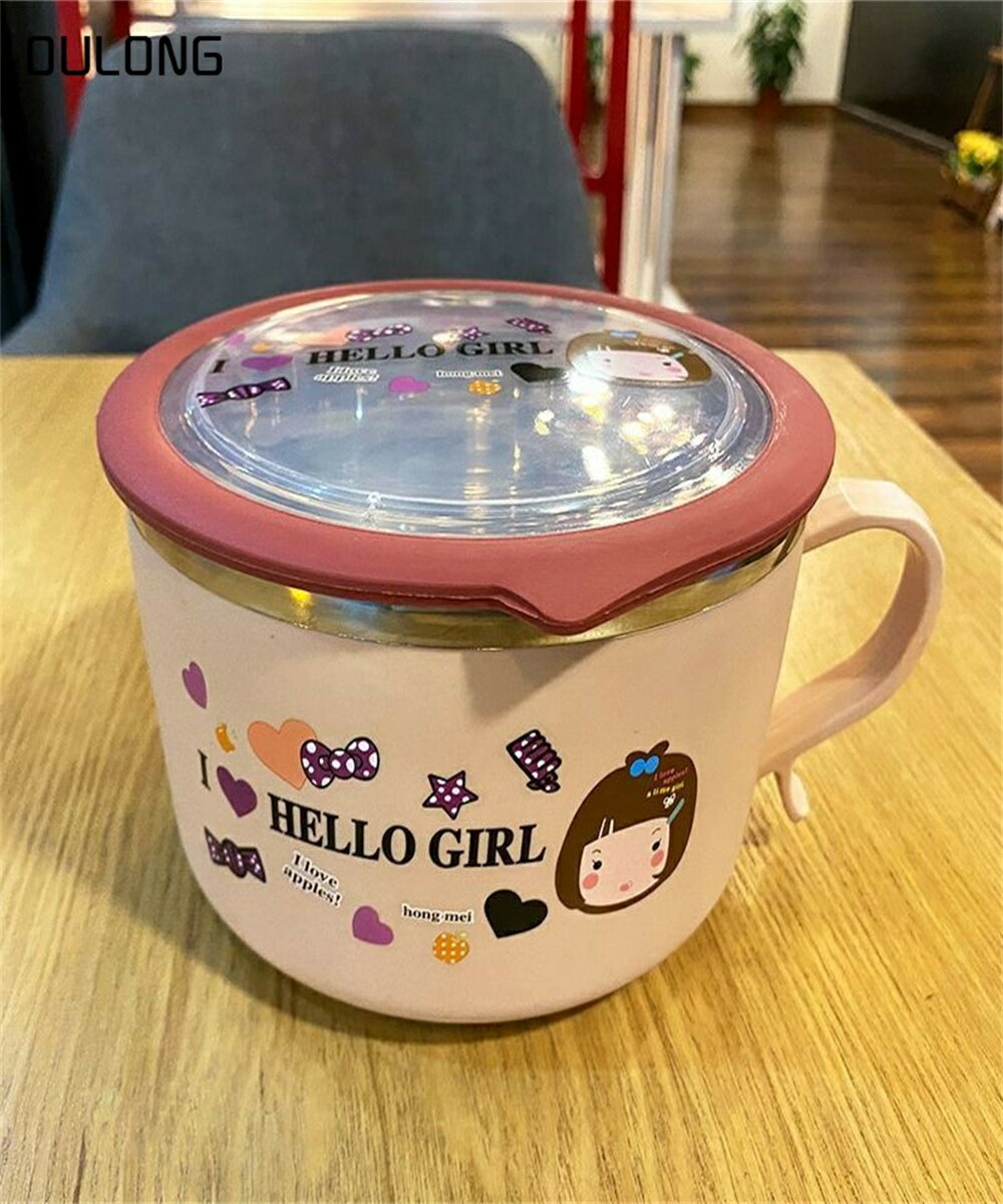 碗宿舍用學生防摔保溫飯盒學生可愛卡通不銹鋼便當盒韓版泡麵碗1
