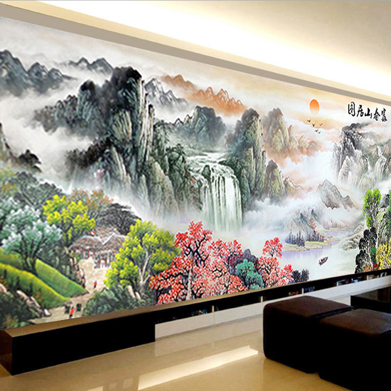 鑽石畫 鑽石貼畫 數字油畫 5d鑽石畫2023年新款滿鑽客廳山水點磚石貼畫富春山居圖十字繡2023『cyd20965』