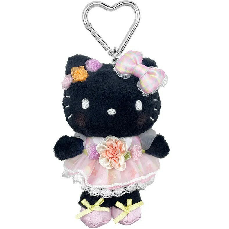 【震撼精品百貨】Hello Kitty 凱蒂貓~日本三麗鷗sanrio KITTY造型絨毛娃娃吊飾-黑粉花*72673
