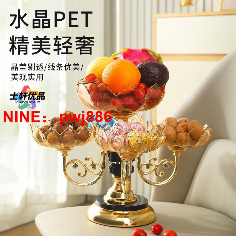 [臺灣公司貨 可開發票]歐式豪華水果盤客廳高階上檔次旋轉果盤多層零食糖果盤家用廳茶幾