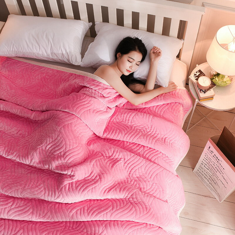 法萊絨三層加厚毛毯簡約純色夾棉休閑毯子ins法蘭絨午睡被子
