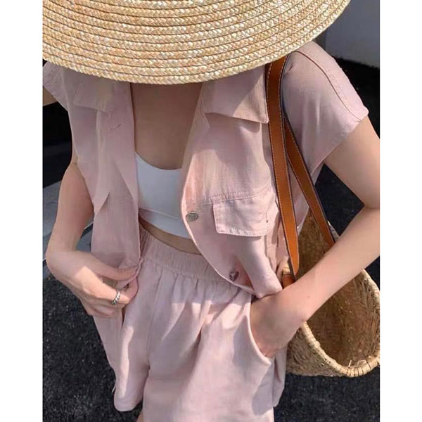 ANNAS 正韓 便宜款 修飾手臂 棉麻無袖西裝套裝 長版背心短褲 休閒 顯瘦 性感 韓國 3