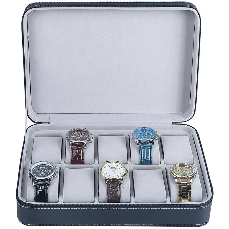 手錶盒 便攜式防塵手錶收納盒拉鍊手錶盒腕表首飾盒簡約皮質手鍊展示盒子【MJ3901】