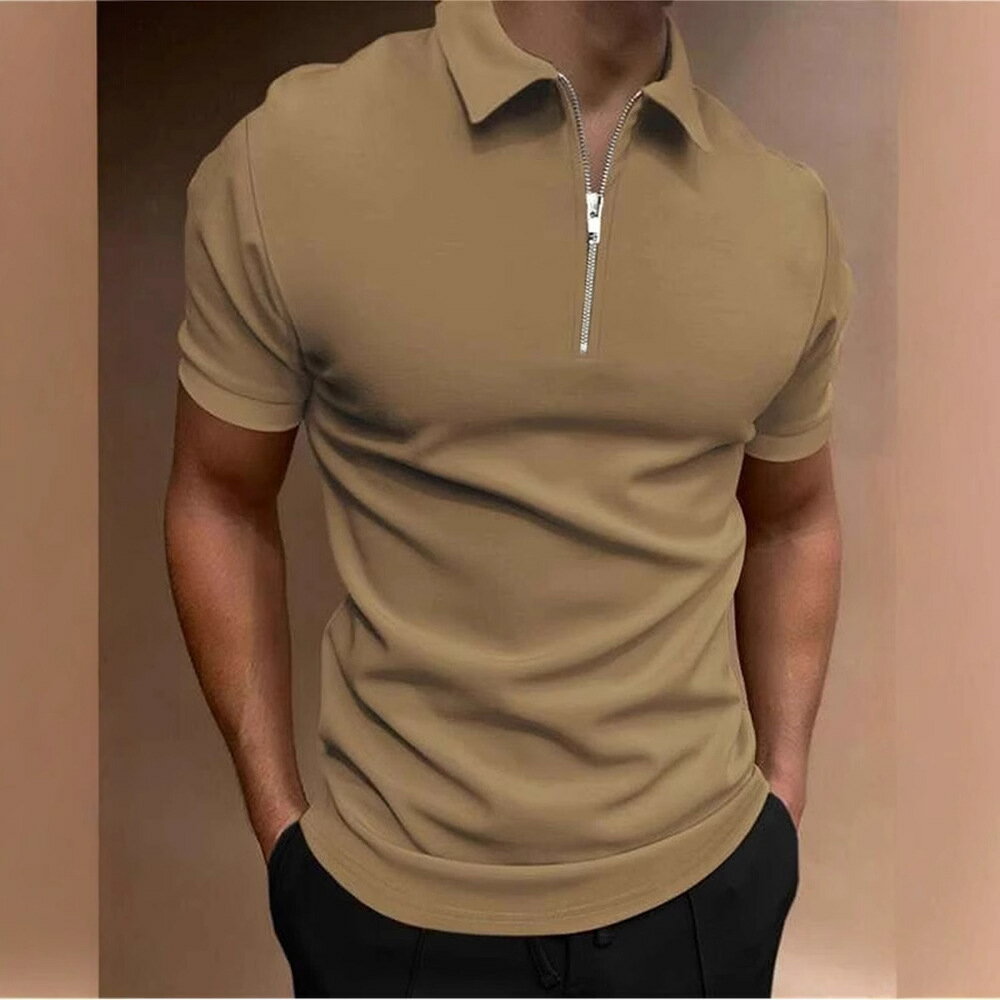 【喜挖】男式polo衫純色短袖翻領t恤休閒合身上衣歐美男裝