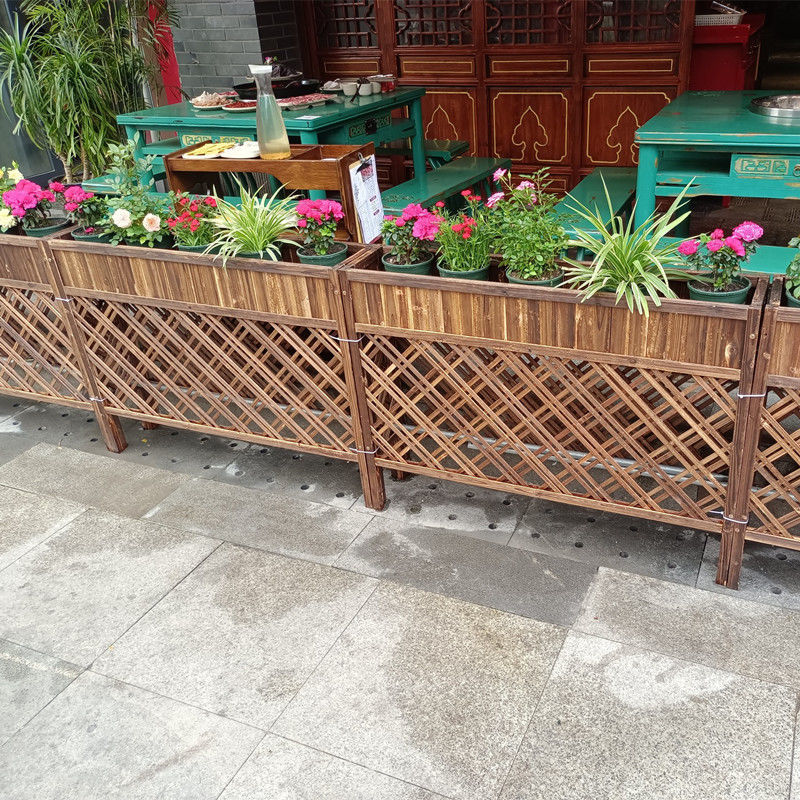 【最低價】【公司貨】防腐木花架置物架餐廳隔斷圍欄庭院碳化木柵欄花箱戶外花槽花盆架 6