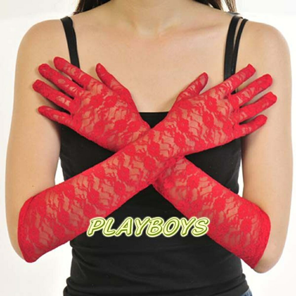 手套 全罩造型．紅色蕾絲花紋手套(長)