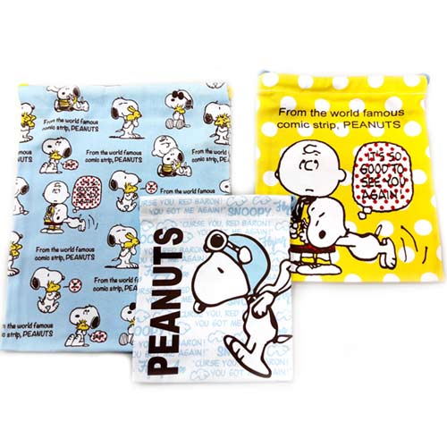 <br/><br/>  B套組【日本進口正版】史努比 Snoopy 帆布 束口袋 三件組 收納袋 抽繩束口袋 PEANUTS - 870601<br/><br/>